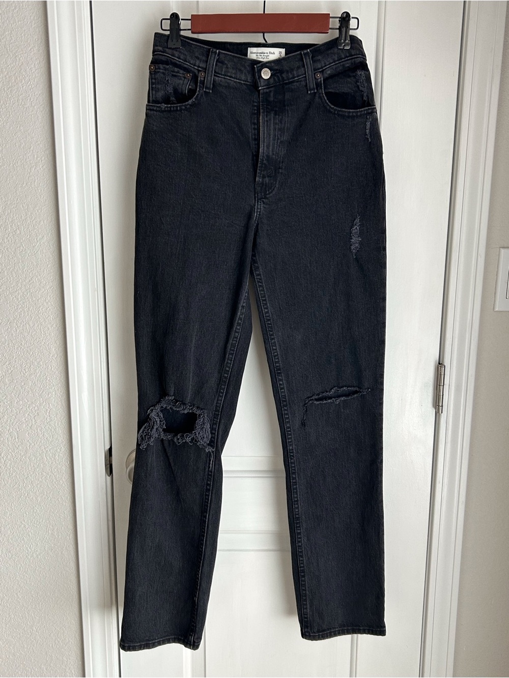 A & F Black Straight-Leg Distressed Jeans